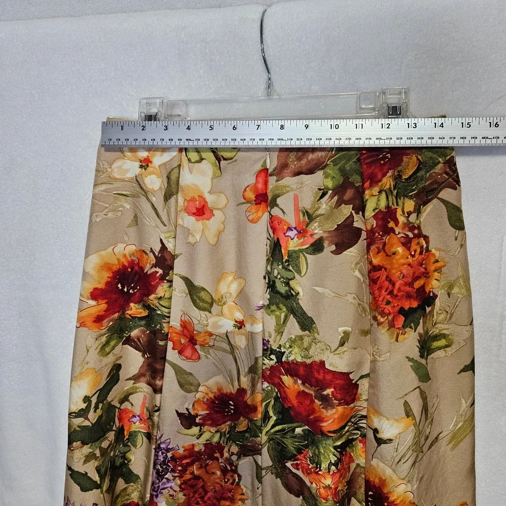 Talbots Petites Silk Wool Floral Midi Skirt Tan Orange Purple Sz. 8P Made in USA